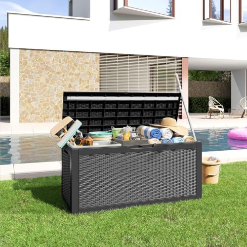 PatioZen 100 Gallon Deck Box Lockable Waterproof Outdoor Storage Black