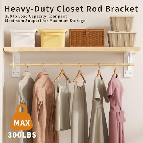 11 x 4.8 Inch Heavy Duty Closet Rod Bracket Support 300 lbs Capacity