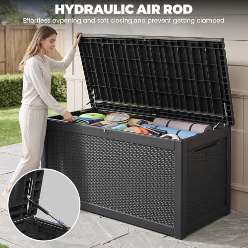 350 Gallon Outdoor Storage Box, Extra Large Waterproof Resin Deck Box with Lo...