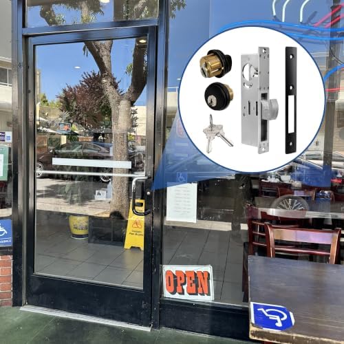 Storefront Door Lock Commercial Mortise Hook Bolt (Black, 1-1/8" Backset...