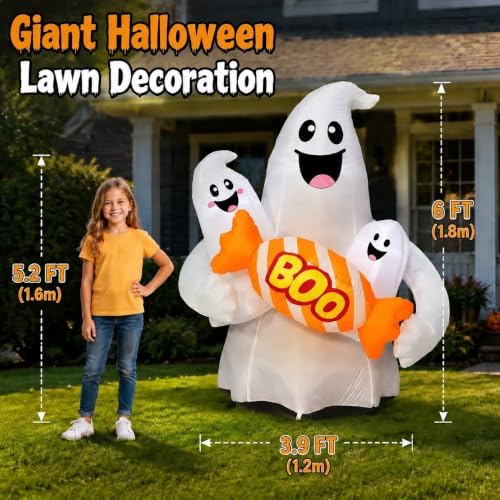 6FT Halloween Inflatable Ghosts Outdoor Decorations, Cute Ghosts Holding Boo ...