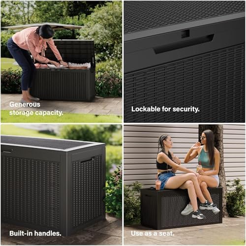 150 Gallon Outdoor Storage Box Patio Deck Box Waterproof, Resin Lockable Outs...