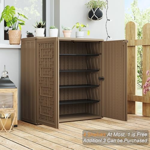 HOMSPARK Indoor/Outdoor Storage Cabinet with Doors and Shelf, 34”x16”x36” HDP...