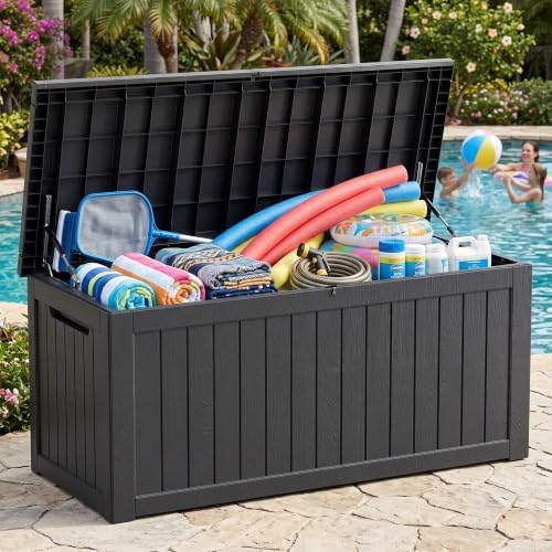 280 Gallon Outdoor Storage Box Waterproof, Lockable Resin Deck Box Large Stor...