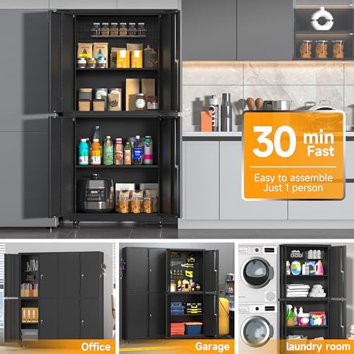 Metal Cabinet with Wheels,72.8" H Rolling Tool Storage Cabinet with Lock...