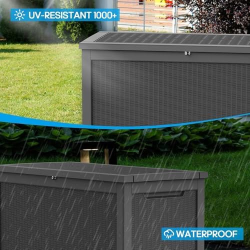 TARKARI 370 Gallon Outdoor Storage Box Waterproof, Resin Deck Boxes with Lock...