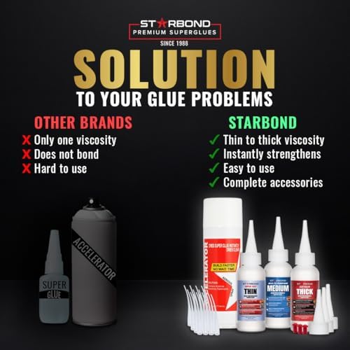 STARBOND CA Glue with Activator Kit โ Thin, Medium & Thick 2 oz Bottles w...