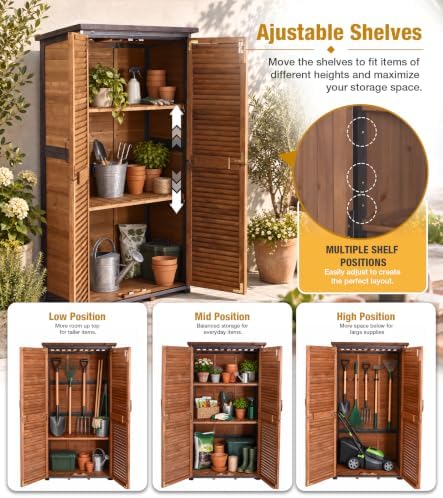 Outdoor Storage Cabinet Waterproof with Metal Frame and Adjustable Shelves