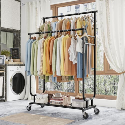 Ekisemio Heavy Duty Clothes Rack, Rolling Clothing Rack With Shelves Load 450...