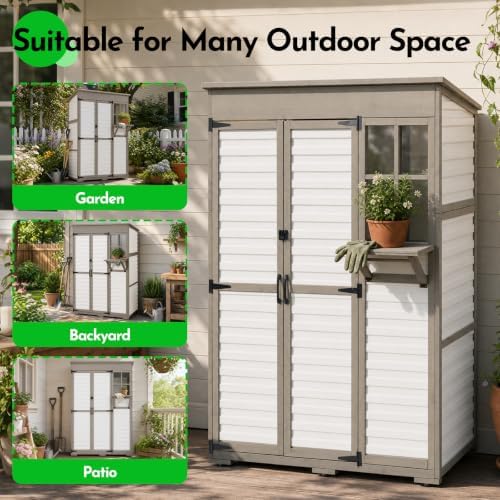 Large Outdoor Storage Cabinet with Dual-Zone Shelves, Garden Shed
