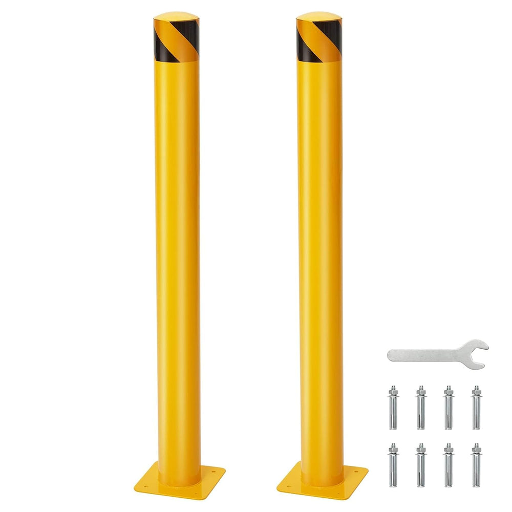 2-Pack 48 Inch Steel Safety Bollard Post, 4.5 Inch Diameter Metal Safety Boll...