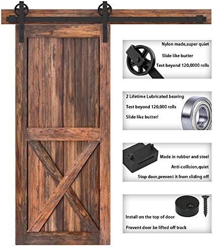 WINSOON 5FT Sliding Barn Door Hardware Kit,Black Big Spoke Roller,No Door