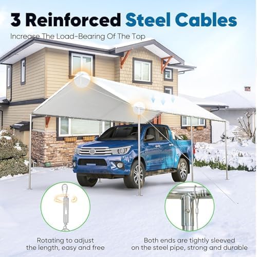 Quictent 10x15 ft Heavy Duty Car Canopy Galvanized Frame Carport Outdoor Part...