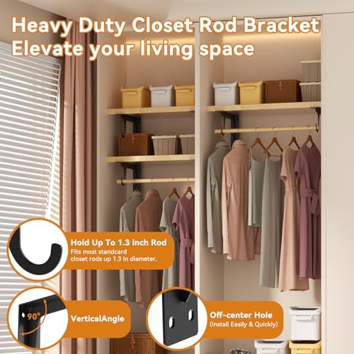 4Pack Closet Rod Bracket Heavy Duty Support 300lbs Capacity