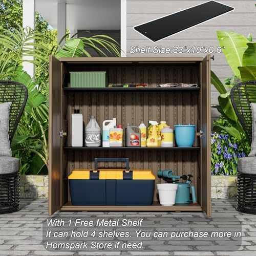 HOMSPARK Indoor/Outdoor Storage Cabinet with Doors and Shelf, 34”x16”x36” HDP...