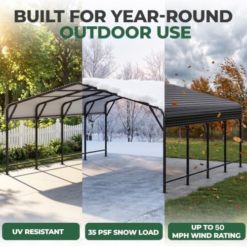 20x20 FT Metal Carport, Outdoor Heavy Duty 2 Car Carport with Reinforced Galv...