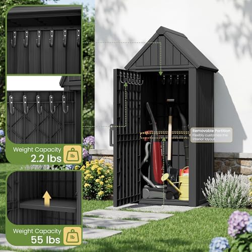 Fancyango Outdoor Resin Storage Cabinet Sturdy All-Weather Shed with Removabl...