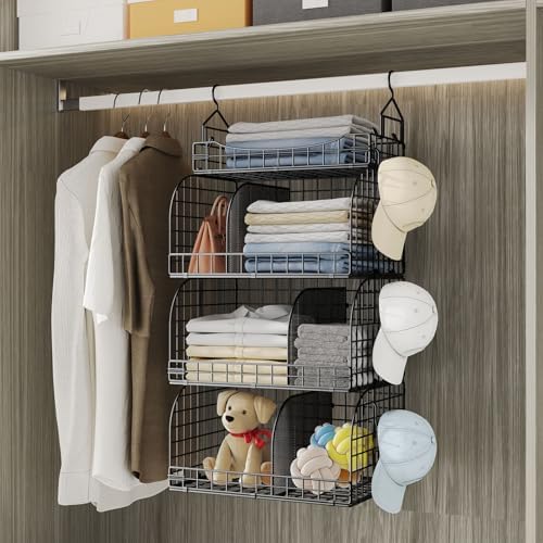 HapiRm Hanging Closet Organizer Storage - 4 Tier Metal Stackable Hanging Clos...
