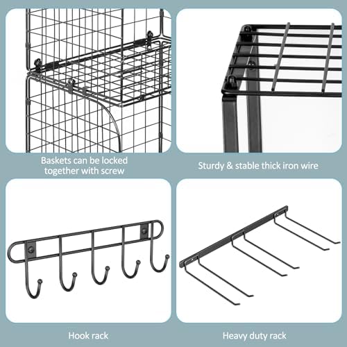 ThreeHio Garage Shelf Wall Mounted with Wire Baskets, Heavy Duty Garage Wall ...