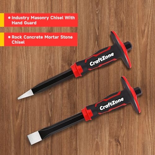 Masonry Chisel Set - 2-Piece Heavy Duty Pointed & Flat Rock Chisels, Conc...