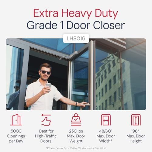 Lawrence Extra Heavy Duty Door Closer Commercial Grade 1 - Adjustable 6-Speed...