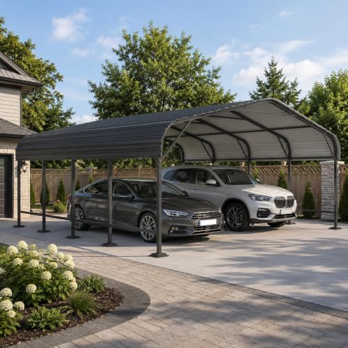 20x20 FT Metal Carport, Outdoor Heavy Duty 2 Car Carport with Reinforced Galv...