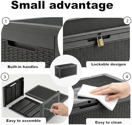 PatioZen 100 Gallon Deck Box Lockable Waterproof Outdoor Storage Black