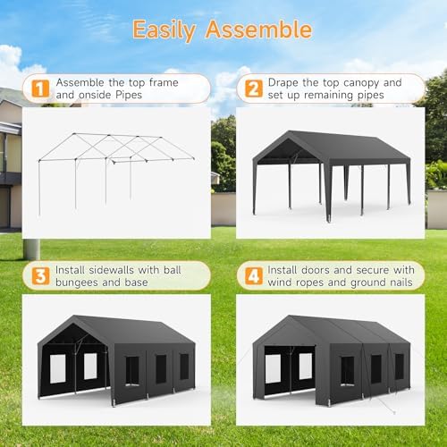 Carport Heavy Duty, Car Port with Reinforced Steel Frame and 6 Roll-up Window...