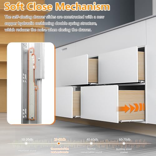 Undermount Soft Close Heavy Duty Drawer Slides 21 Inch, 80LB
