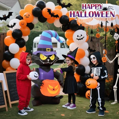 6FT Halloween Inflatable Black Cat, Lighted Yard Decoration with Witch Hat