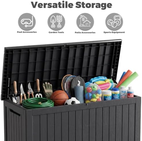 280 Gallon Outdoor Storage Box Waterproof, Lockable Resin Deck Box Large Stor...