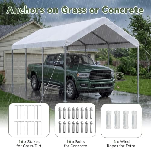 Aoxun 10x20 ft Heavy Duty Carport, Adjustable Height Portable Garage, White