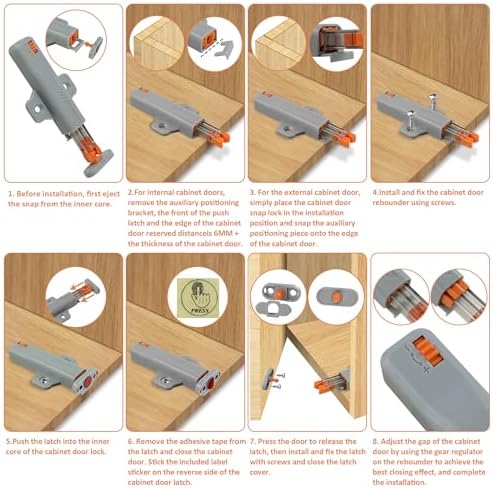 10 Pack Gray Non-Magnetic Push to Open Door Latch for Cabinet