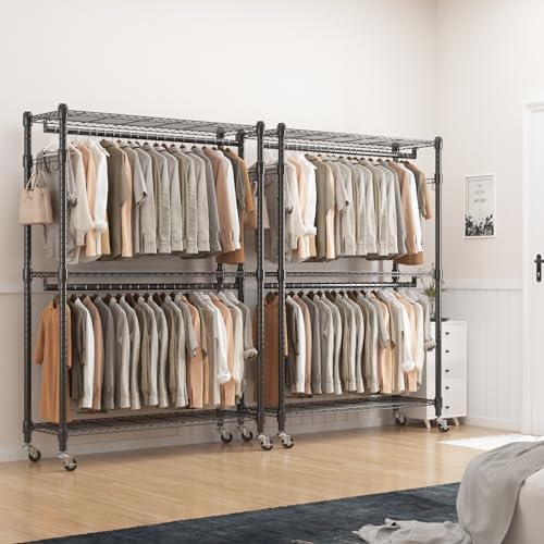 BATHWA Heavy Duty Rolling Clothes Rack with Wheels, 640 lb Hanger Rack & ...