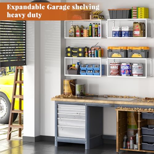 ThreeHio 2 Pack Expandable Garage Shelves Wall Mount, Heavy Duty Garage Wall ...