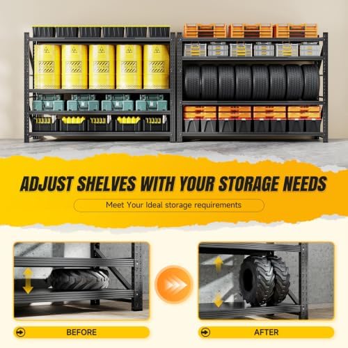 MIIIKO 71.3" W Storage Shelves,5000LBS Metal Garage Storage Shelving,Hea...