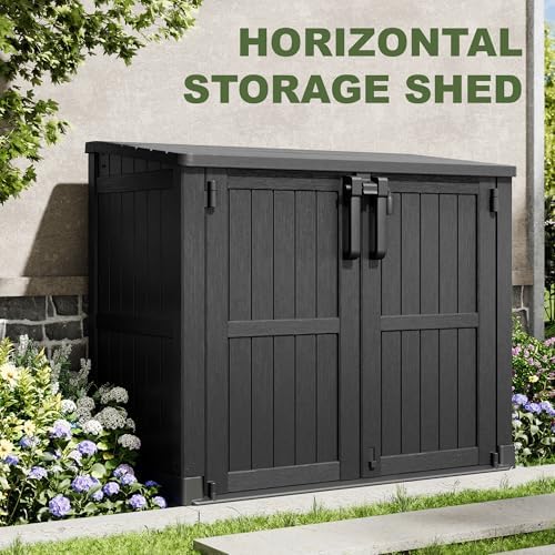 36 Cu Ft Resin Outdoor Storage Shed, Weatherproof Horizontal Outdoor Storage ...