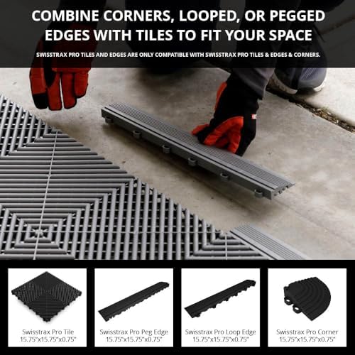 Swisstrax Ribtrax Smooth PRO Garage Floor Tiles, 15.75", Jet Black, 24-Pk