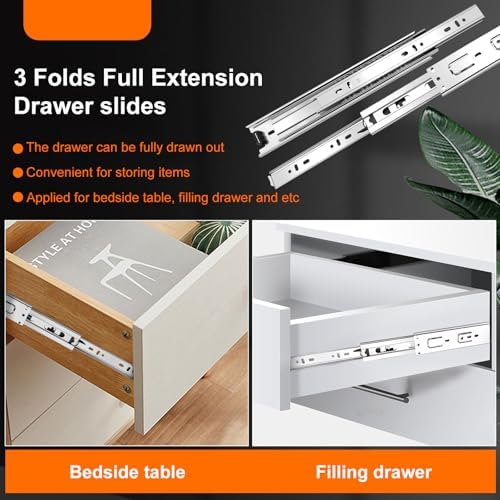 22 inch Drawer Slides 4 Pairs (8pcs) 3 fold Full Extension Side Mount Cabinet...