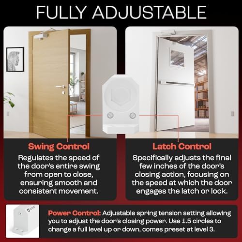 PrimeWare DC-600 Adjustable Automatic Door Closers for Home | Soft Close, No ...