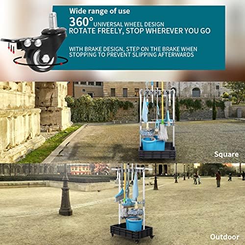Broom And Mop Holder Put Wet Mops Movable Floor-Mounted Mop Rack Floor Standi...