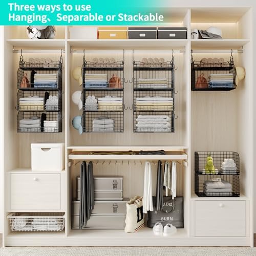 HapiRm Hanging Closet Organizer Storage - 4 Tier Metal Stackable Hanging Clos...