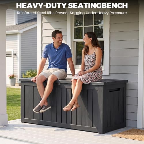 280 Gallon Outdoor Storage Box Waterproof, Lockable Resin Deck Box Large Stor...