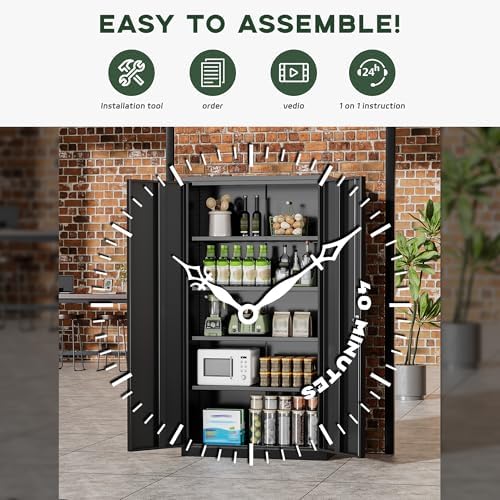 Greenvelly Metal Cabinet, 72โ Black Tool Steel Locking Cabinet with Doors and...