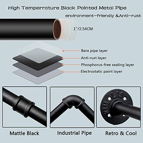 Industrial Pipe Clothes Rack with 3 S-shaped Hooks, 72โ'L Wall Mounted Ga...
