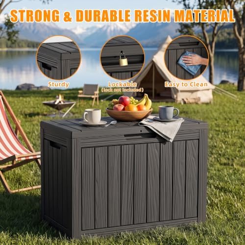 Vixzen 55 Gallon Outdoor Storage Box Waterproof, Deck Boxes Lockable, Black