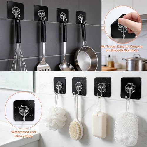 DDMY 100 Pack Adhesive Wall Hooks 50LB Heavy Duty Black Sticky Hook