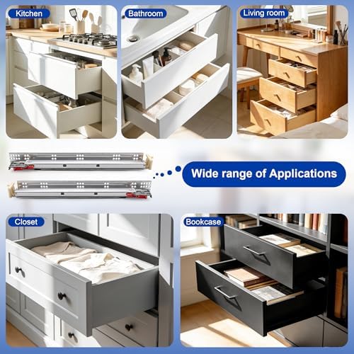10 Pairs 18" Undermount Soft Close Drawer Slides, Bottom Mount Full Exte...