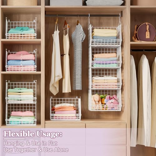 5 Tier Closet Hanging Organizer, Clothes Hanging Shelves with 4 Hanging Hooks...