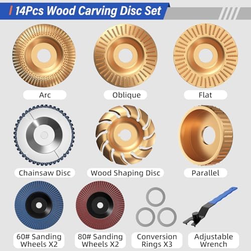 BURMONG 14PCS Wood Carving Disc Set for 4" & 4-1/2" Angle Grind...